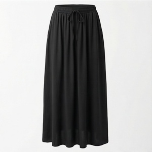 Women's Black <b>Elastic</b> Waist Ankle-Length Straight <b>Skirt</b> With Drawstring Minimalist Design Chiffon Fabric Comfortable Wear All - Product Image 1