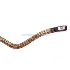 สายคาดคิ้วหนังแท้สีดำและสีน้ำตาลฮาวาน่ามี3แถวประดับคริสตัลสีทองเพชรเทียม - Product Image 3