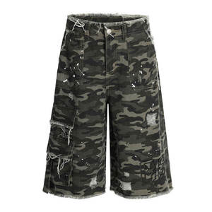 Shorts cargo camouflage pour homme, taille haute, déchirés, style streetwear, avec poches et fermeture boutonnée - Product Image 4