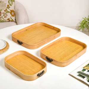 Assiettes de service en bambou, couverts, plateau de service en bois d'acacia, vaisselle, plateaux de service en bois pour sandwichs et burgers - Product Image 1