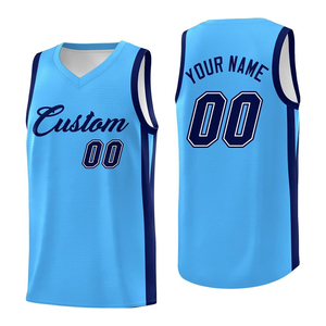 Maillot de basket personnalisé bleu clair sans manches col en V en maille 100 % polyester respirant uniforme d'équipe avec nom et numéro service OEM - Product Image 1