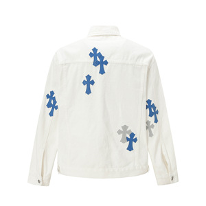 Spring Men's Retro American Vintage Cross Patch <b>Denim</b> Jacket Embroidered Button Up Streetwear High Street Casual Jean <b>Coat</b> - Product Image 2