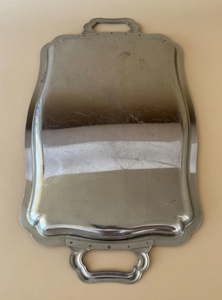 Creative Rectangular Shaped Stainless Steel Silver Serving Tray with Smooth Finish and Ornate <b>Side</b> Handles for Dining Table - Product Image 4