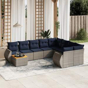 Set di divani da giardino in polyrattan grigio da 10 pezzi con cuscini, collezione di mobili da giardino - Product Image 1