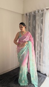 Elegante Saree de Seda de Doble Tono con Bordado Exquisito y Blusa de Seda a Juego para Ocasiones Festivas - Product Image 5