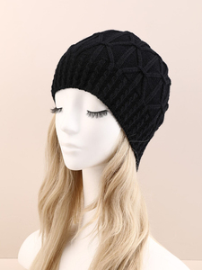 Unisex Black Geometric Knitted Beanie <b>Hat</b> 100% Acrylic Handmade <b>Warm</b> Winter Casual Adult 56-58CM 2026 Latest Design - Product Image 1