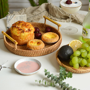 ถาดเสิร์ฟอาหารร้านอาหารราคาส่ง ถาดเสิร์ฟหวาย ถาดหวายกลมพร้อมหูจับ - Product Image 3