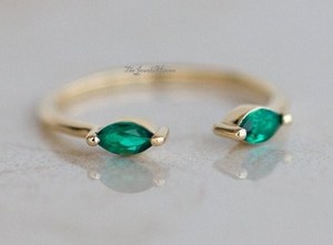 Unique Marquise cut <b>emerald</b> wedding band women solid Yellow <b>Silver</b> <b>emerald</b> <b>ring</b> art deco matching wedding band handmade jewelry - Product Image 3