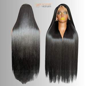 Extension de cheveux humains droits en os couleur noir jais #1 qualité supérieure avec devant en dentelle sans colle - Product Image 3