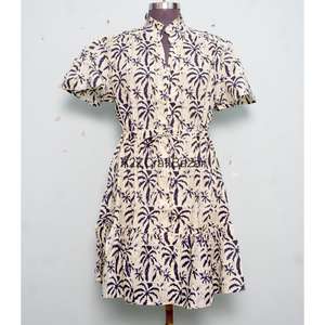 Nuevo Vestido Moderno Estilo Boho Indio con Estampado Floral, de Algodón Tejido, Corte en A, Cuello en V, Manga Corta, con Botones, Transpirable, para Oficina, Fiesta, Mini - Product Image 2