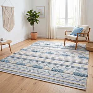 Geometric Pattern Area Rug Rectangle Scandinavian Style Handmade Flat Weave Cotton With Fringe Coridoor & Hallway Use - Product Image 5