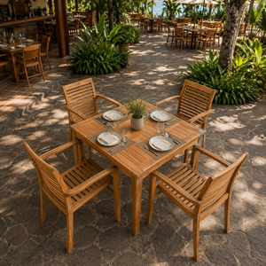 Outdoor <b>Dining</b> Modern Solid Teak Wood Stackable Juno <b>Stacking</b> Armchair Space Saving Patio Garden Hotel Resort Furniture B2B - Product Image 6