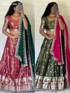 ชุดอินเดียคุณภาพดีเยี่ยม ผ้าไหมชิมเมอร์พร้อมงานปักลายปาธานี ชุดเลเฮนกา เสื้อและผ้าคลุมไหล่ ผู้ส่งออกและจำหน่ายสินค้าอินเดีย - Product Image 5