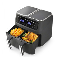 Penggorengan Udara Listrik Modern Kompak Persegi Kecil dengan Layar LCD, Alat Masak Pintar Bebas Minyak, Mudah Dibersihkan, Keranjang Ganda