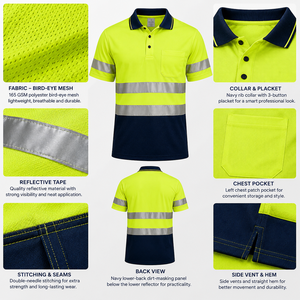 Polo de sécurité industriel personnalisé OEM ODM avec panneaux contrastants, bande réfléchissante, respirant, imperméable, en coton, haute visibilité - Product Image 6