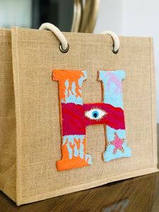 ummer Message Chenille Patch Cotton Canvas <b>Tote</b> <b>Bag</b> Reusable Embroidery Shoulder Handbag Women Shopping Travel Beach <b>School</b> Use - Product Image 6