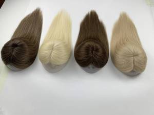 Expédition rapide, cheveux Remy, qualité 10A, blond balayage, mini toupet en soie, toupet en soie entièrement noué à la main, base en soie, toupet <span class=keywords><strong>blanc</strong></span> pour femmes souffrant de perte de cheveux - Product Image 1