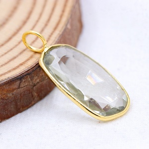 Wholesale 925 <b>Solid</b> Sterling <b>Silver</b> Gold Plated Natural Clear Crystal Elongated Cushion Bezel Pendant Fine Jewelry - Product Image 2