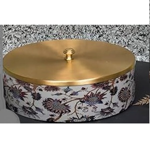 Recipiente Redondo de Madera para Guardar Roti con Tapa Esmaltada y Acabado Dorado, Contenedor de Alimentos, Olla de Madera para Servir Chapati - Product Image 4