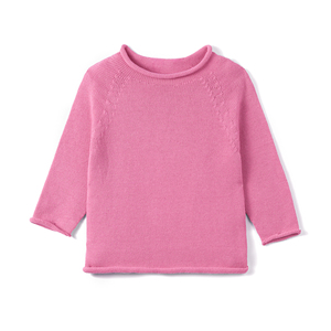 เสื้อสเวตเตอร์เด็กผู้หญิงถักนิตติ้งสีชมพู คอเต่า แขนสามส่วน ผ้าฝ้าย 100% สไตล์ลำลองน่ารักสำหรับฤดูใบไม้ผลิ ชั้นเดียว - Product Image 4