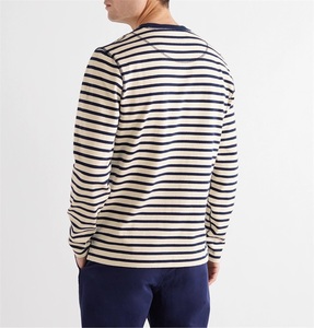 Men's 100% Cotton Long Sleeve Striped T Shirt Breathable Knitted Casual Regular Fit Front Digital Printing Custom <b>Logo</b> - Product Image 3