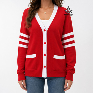 HMR Custom Cardigan Delta Sigma Cardigan Custom Made Cotton Letters Embroidered Blue & <b>Gold</b> Greek Sorority Women Sweater in Red - Product Image 4