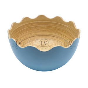 Bol en bambou naturel à bords festonnés, laqué sur mesure, pour salade de fruits, écologique, décoration de Pâques, Vietnam - Product Image 3