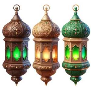 Linterna Árabe Dorada Tradicional para Ramadán, Lámpara de Metal Ornamentada, Decoración para Ramadán, Linterna, Dorada - Product Image 2