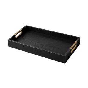 Custom Logo <b>Black</b> Rectangle Wooden <b>Serving</b> <b>Tray</b> With Handles Decorative Ottoman Tea Platter For Hotel Restaurant Wholesale - Product Image 1