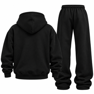 Ensemble de sweat-shirts à capuche zippés surdimensionnés unisexes pour homme et femme, avec logo brodé personnalisé, de haute qualité, en tissu French Terry noir 100% - Product Image 6