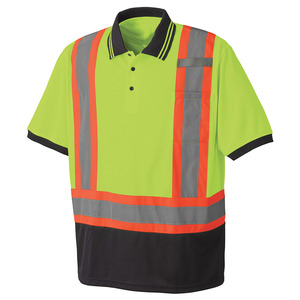 Polo de sécurité en polyester personnalisé pour hommes, haute qualité, contraste de couleurs, orange haute visibilité, manches courtes - Product Image 4