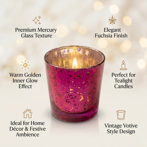 Fuchsia Mercury Glass Tealight Holder | Vintage Votive <b>Candle</b> Cup for Wedding Party | Home Table Centrepiece Decor Gift Set Boxs - Product Image 4