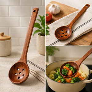 Bamboo Grip Coconut Shell Ladle Wooden Spoon Eco Kitchen <b>Utensil</b> for Professional Catering Bulk Export Supply - Product Image 1