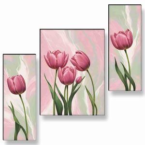 Tableaux de fleurs pour décoration murale - Ensemble de 3, peinture moderne 3D pour salon, grande taille avec cadres pour la décoration intérieure - Product Image 4