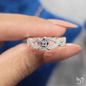 แหวนหมั้นเพชรแล็บทรง Asscher 1 กะรัต ดีไซน์หรูหรา ประดับเพชรแบบ Pave ด้านข้างแหวนแบบแยกส่วน รับรองโดย IGI ทองคำขาว 10K แหวนแต่งงานและวันครบรอบ - Product Image 5
