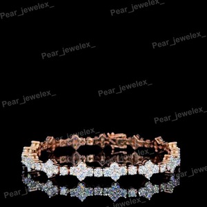 Rhodium Plated Moissanite Tennis Bracelet Womens Luxury Flower Design Round Brilliant Cut Prong Setting Wedding Jewelry Chic <b>Set</b> - Product Image 4