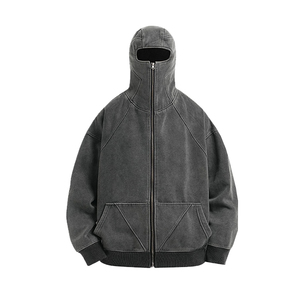 Sudadera con capucha completa personalizada para hombre, con cremallera, corte holgado, de algodón grueso, lisa, oversize, estilo streetwear, fabricante - Product Image 1