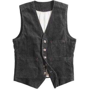 Custom Corduroy <b>Waistcoat</b> for Men Retro Fashion Vest Multi Pocket Streetwear Button Closure Casual Outerwear - Product Image 6