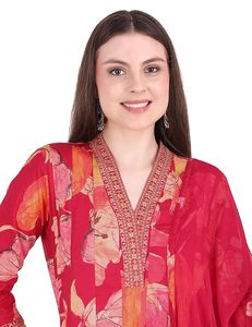 SAZU <b>Women</b> Floral <b>Kurta</b> Set with Dupatta Stylish Red <b>Kurta</b> Set Printed <b>Women</b> <b>Kurta</b> Set for Festive & Casual Wear Ethnic Wear - Product Image 4