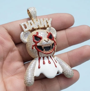 Pendentif Ours Sanglant Moissanite Iced Out, Plaque nominative Danny, Breloque Hip Hop Plaqué Or - Product Image 3
