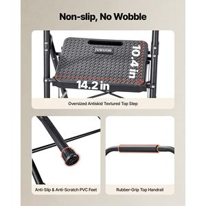 Lightweight Portable Steel 3-<b>Step</b> Folding Ladder with Anti-Slip Pedal and Comfort Handgrip 600 Lbs Capacity - Product Image 3