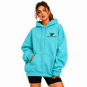 Sweat à capuche oversize pour femme, couleur unie, en molleton, à manches longues, avec logo imprimé sur le devant, idéal pour l'automne, 100 % coton, coupe décontractée - Product Image 1