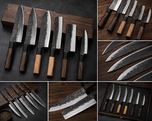 Ensemble de couteaux de chef en acier Damas avec manche en bois, forgés à la main, style japonais, pour droitiers, usage en cuisine, longueur de lame de 8 à 9,9 pouces - Product Image 4