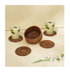 Sous-verre en rotin BOHO avec support, ensemble de sous-verres en rotin pour la maison, accessoire de table - Product Image 3