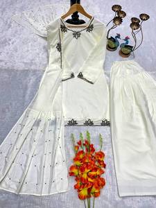 Conjunto de Kurta y Palazzo Bordado para Mujer con Dupatta, Ropa Étnica de Diseñador, Ropa de Fiesta, Traje Tradicional Indio Salwar para Damas - Product Image 6