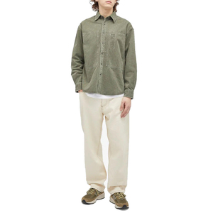 Camisa Casual de Algodón Twill Verde Oliva para Hombre, Manga Larga, Cuello Clásico, Estilo Workwear, Transpirable, Color Sólido, para Otoño - Product Image 1