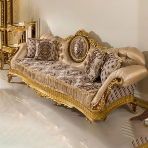Juego de Sofás Seccionales Tapizados de 5 Plazas, Estilo Neoclásico de Lujo, Tallados a Mano, Estilo Europeo, Madera de Caoba Sólida, Muebles para Sala de Estar - Product Image 3