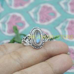 Natural Labradorite Oval Gemstone <b>Ring</b> 925 Sterling <b>Silver</b> Handmade Vintage Filigree Boho Statement Jewelry Gift for Women <b>Men</b> - Product Image 6