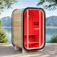 Kabin Sauna Luar Ruangan Red Cedar, Sauna Uap Persegi untuk 1 Orang, Warna Hitam, Bersertifikasi ETL, ODM Spa dengan Terapi Cahaya Merah Opsional, Smart WiFi