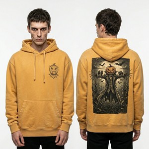 Sweat à capuche blanc épais personnalisé pour homme, style streetwear, effet vieilli, pull-over avec imprimé graphique chauve-souris origami, en molleton, fabricant - Product Image 2